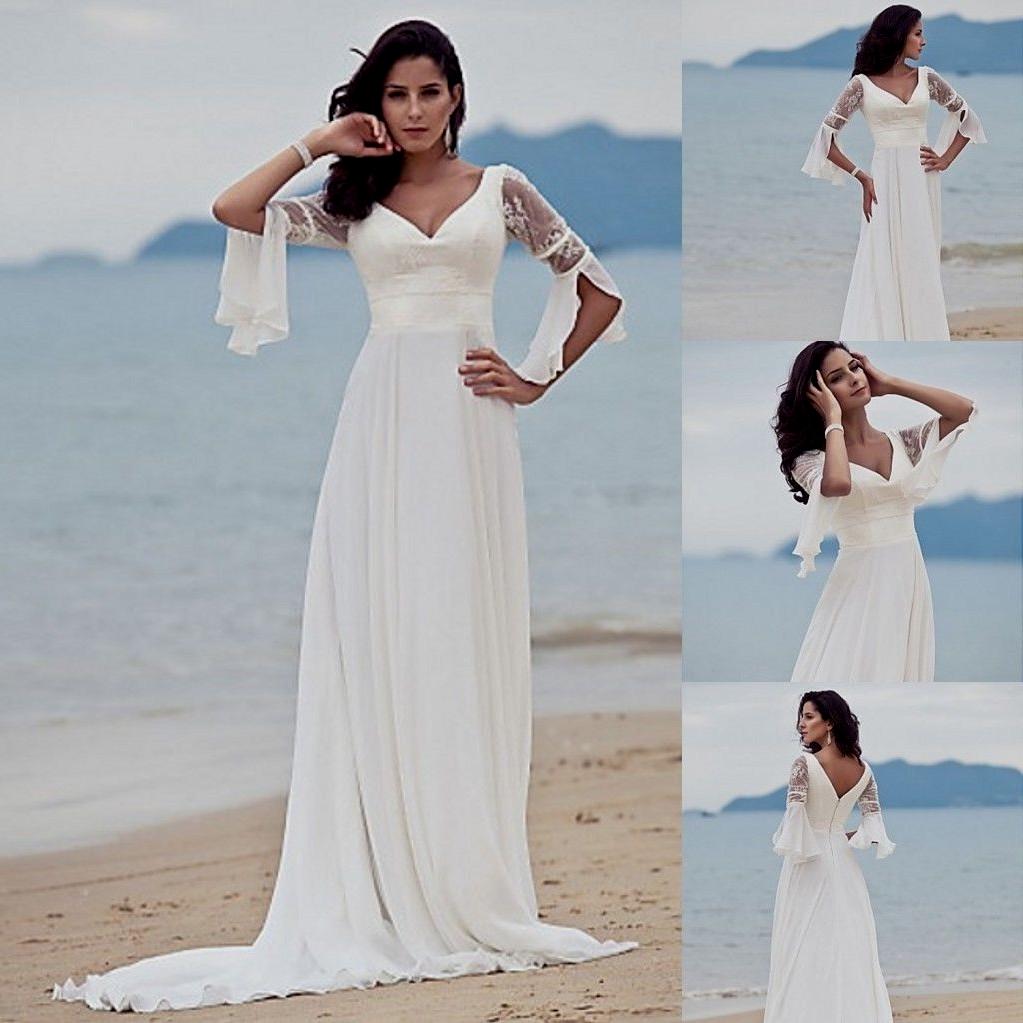 casual white beach wedding dresses